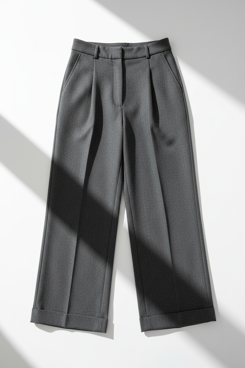 Charcoal grey wide-leg trousers - front view 1 flat lay