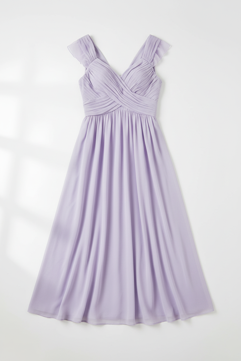 Lavender chiffon midi dress - front view 2 flat lay