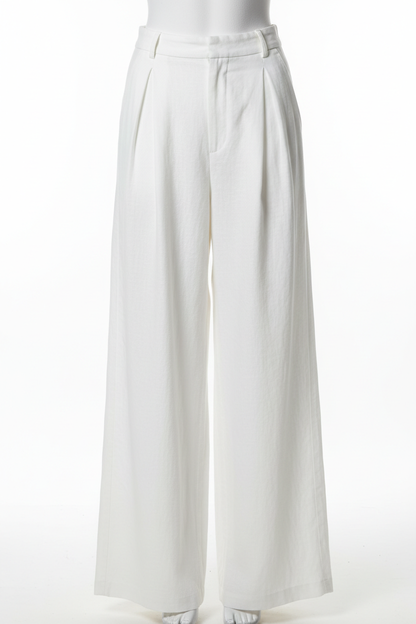 White wide-leg linen trousers - front view 2 on mannequin