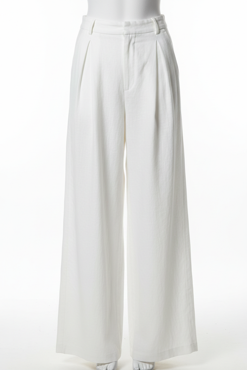 White wide-leg linen trousers - front view 2 on mannequin