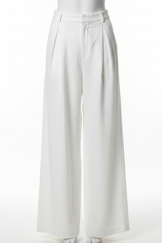 White wide-leg linen trousers - front view 2 on mannequin