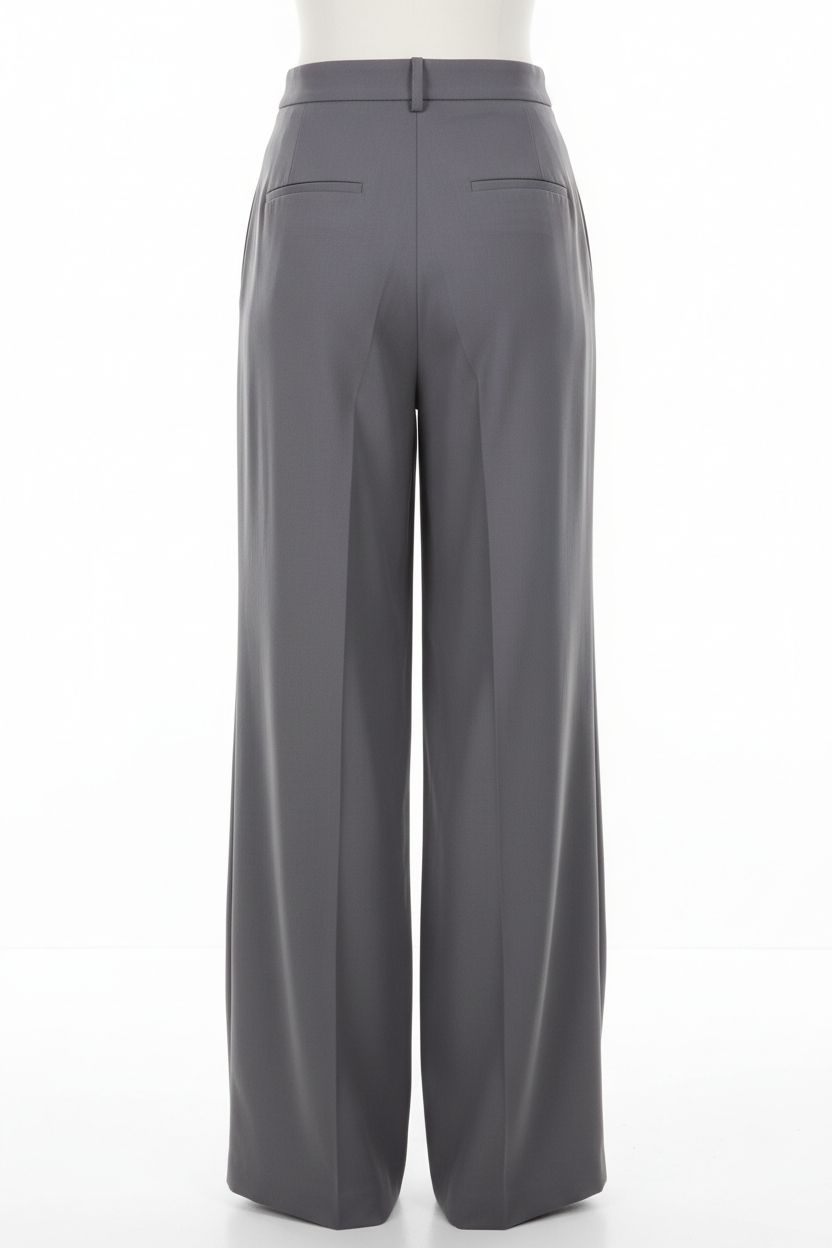 Charcoal grey wide-leg trousers - back view on mannequin