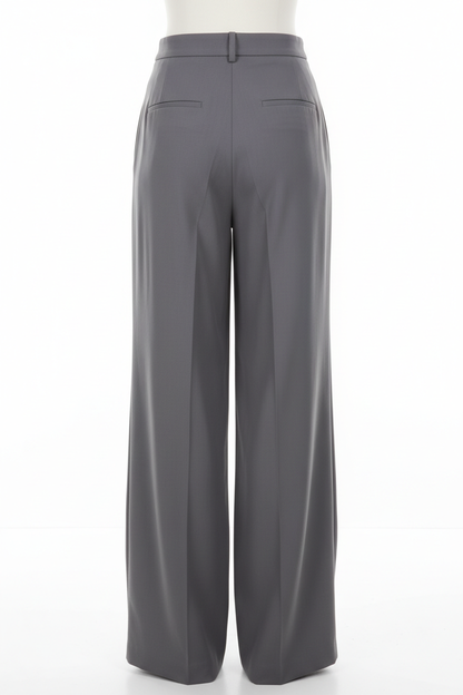 Charcoal grey wide-leg trousers - back view on mannequin