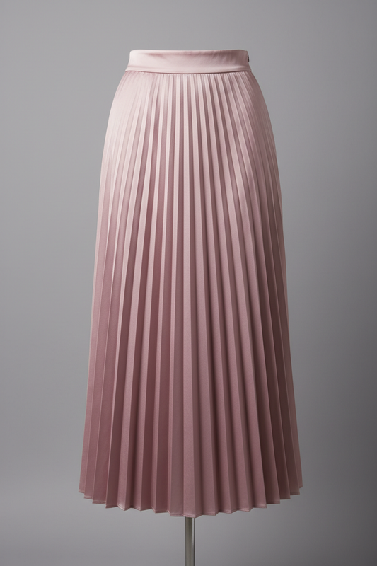 Dusty rose pleated midi skirt - front view 1 on mannequin stand