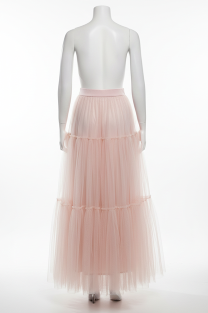 Blush pink tulle maxi skirt - back view on mannequin