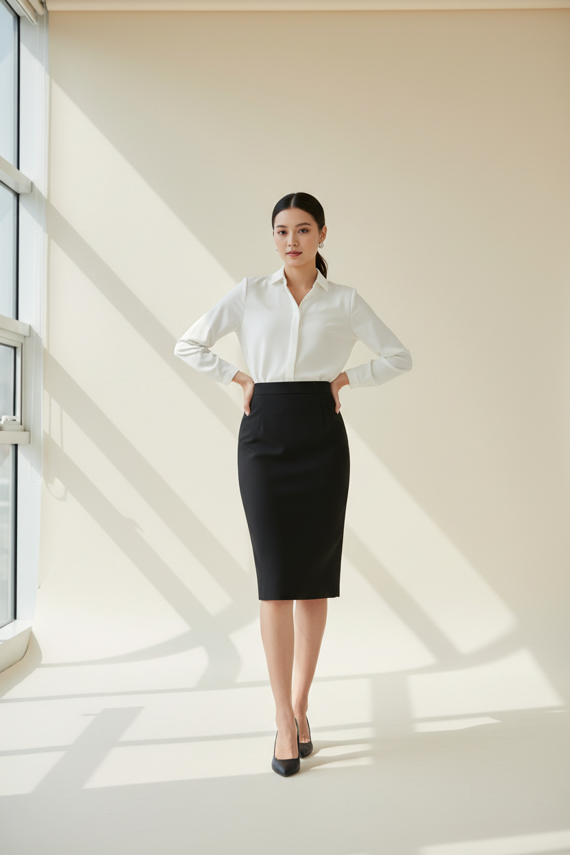 Black pencil skirt - model front view