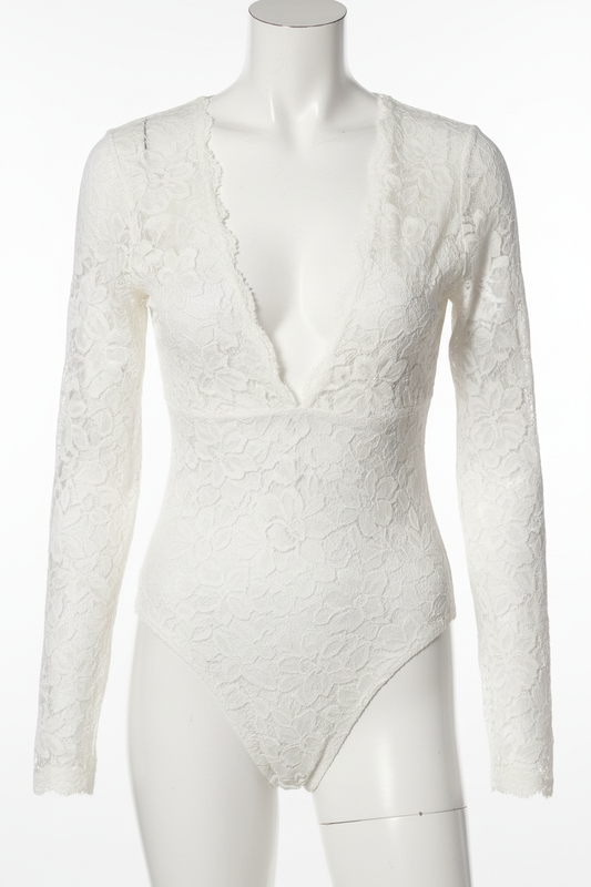 Ivory lace bodysuit - front view 2 on mannequin