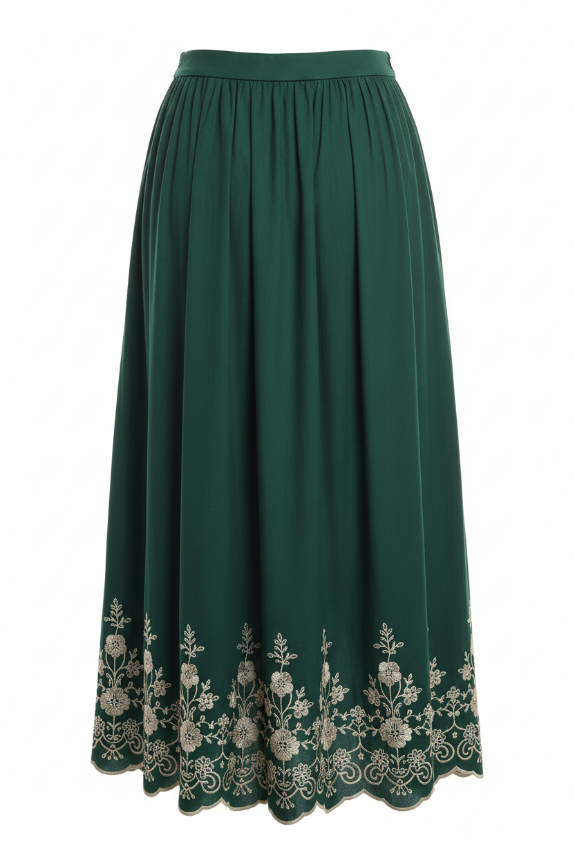 Deep forest green with cream embroidery