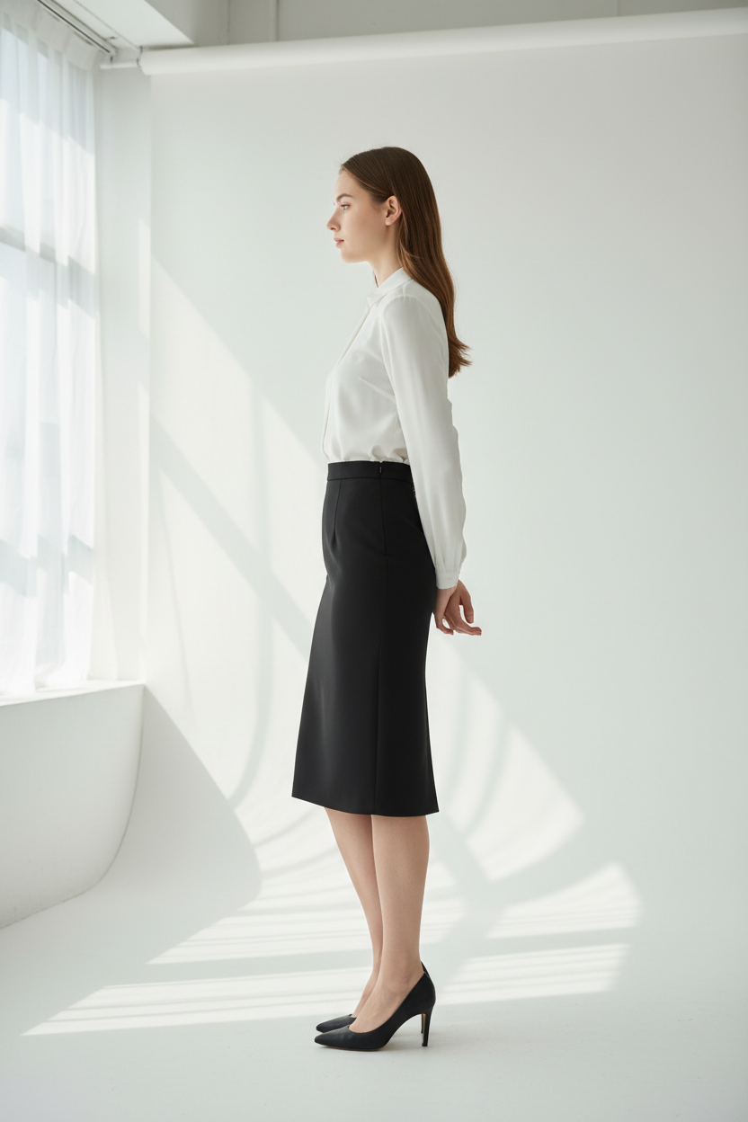 Black pencil skirt - model side view