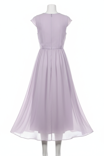 Lavender chiffon midi dress - back view on mannequin