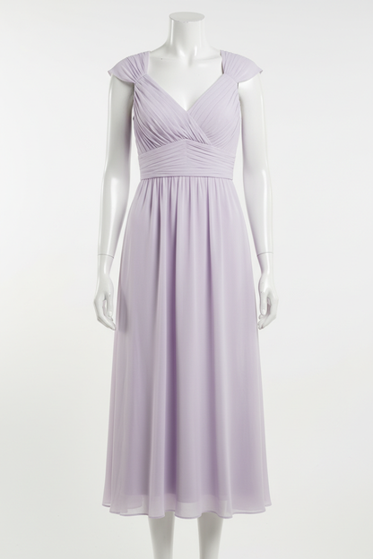 Lavender chiffon midi dress - front view 1 on mannequin white background