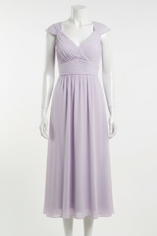 Lavender chiffon midi dress - front view 1 on mannequin white background