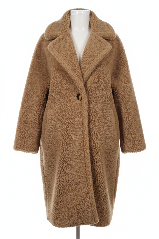 Oversized camel teddy coat - front view 2 on mannequin