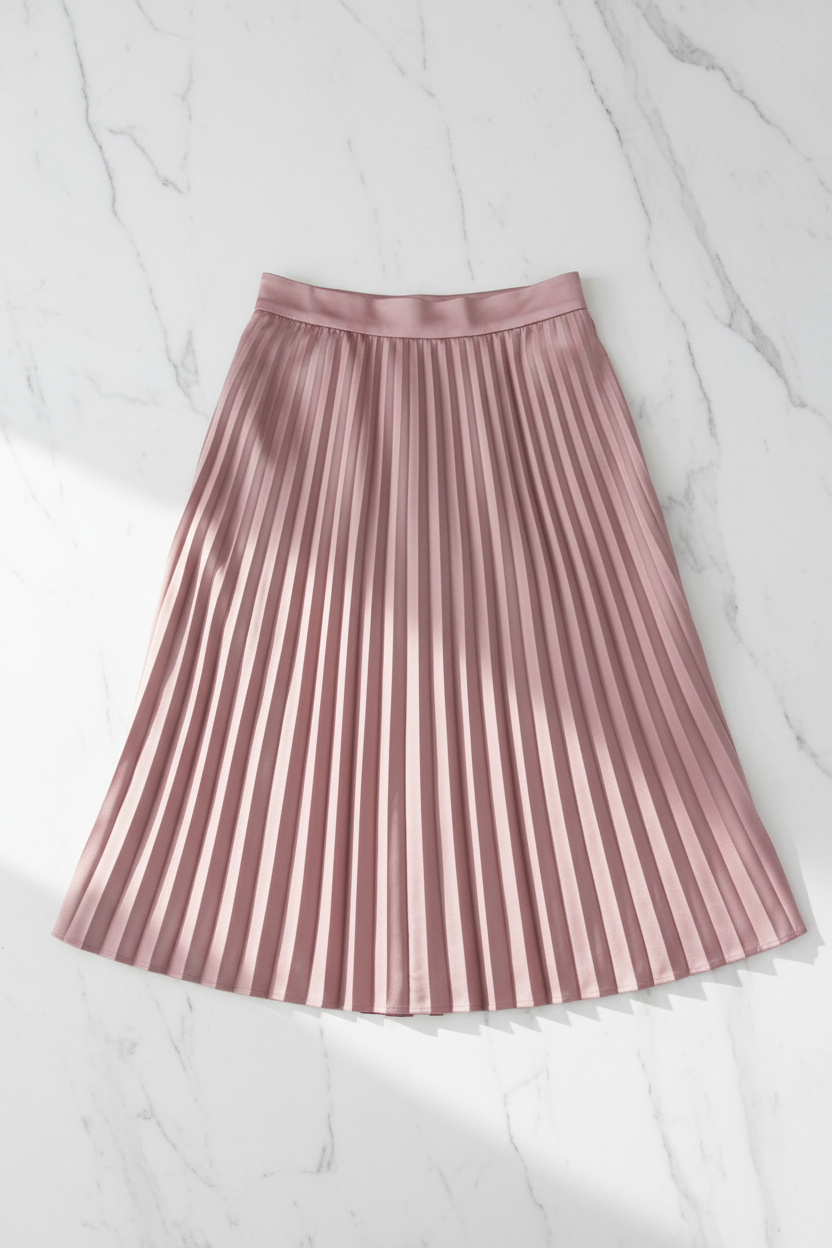 Dusty rose pleated midi skirt - front view 2 flat lay