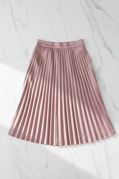 Dusty rose pleated midi skirt - front view 2 flat lay