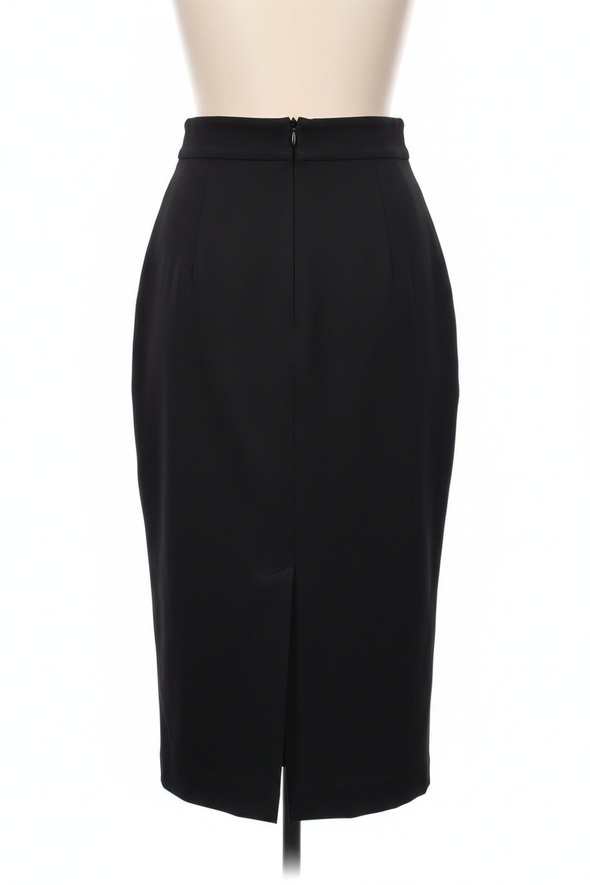 Black pencil skirt - back view on mannequin showing vent